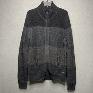 Chunky Guess Wool Blend Heavyweight Zip-Up Cardigan Sweater Black Gray XL